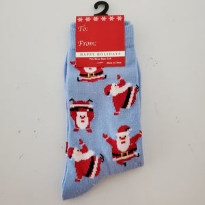 2/$15 Dancing Santa Christmas Gift Socks Blue 5-9
